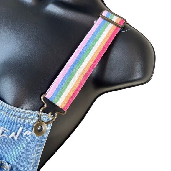 PRIDE SHORTALLS | Take PRIDE Queen Rainbow Patchwork Denim Unisex Shortalls - Picture 6 of 10